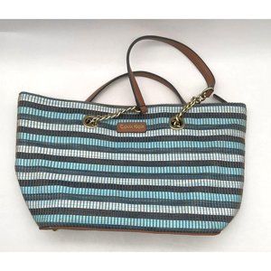 Calvin Klein Woven Blue & Tan Striped Shoulder Bag Purse